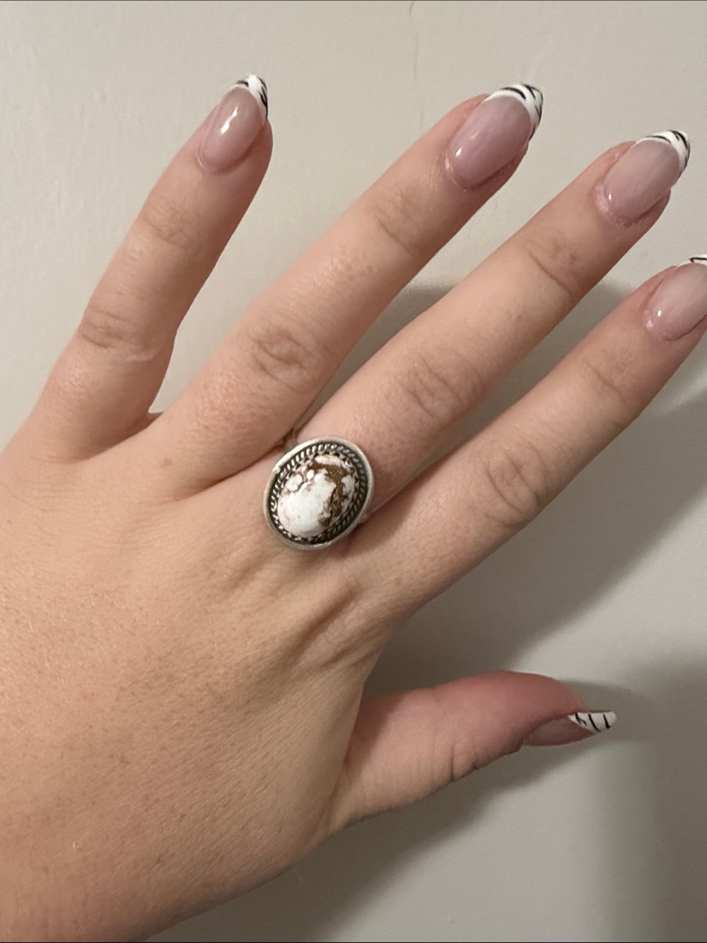 White Howlite Oval Statement Ring - Women Jewelry